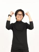 Yes Excited and Celebration gesture Of Handsome Asian Man Isolated On White Background photo
