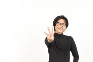 Showing count Three finger Of Handsome Asian Man Isolated On White Background photo