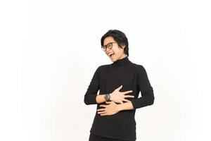 Hand on Stomach and Hard Laughing Of Handsome Asian Man Isolated On White Background photo