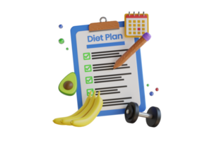 3d Illustration von Diät planen. Mahlzeit Planung, gesund Essen und Ernährung Diät. Zwischenablage mit ein Diät planen. 3d Illustration png