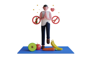 3d ilustración de sano estilo de vida, equilibrado dieta y cuerpo bienestar. sano viviendo. 3d representación png