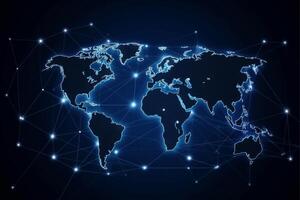 mundo mapa con global tecnología social conexión red con luces y puntos, generativo ai foto
