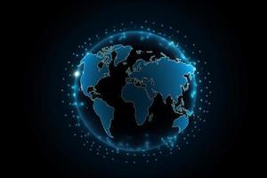 World map with global technology social connection network with lights and points photo