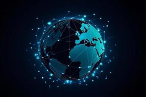 World map with global technology social connection network with lights and points photo