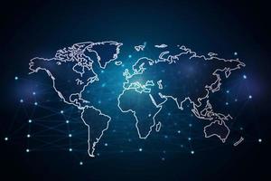 World map with global technology social connection network with lights and points photo