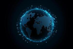 World map with global technology social connection network with lights and points, photo