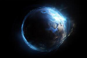 un imagen de el tierra con el Dom brillante en él, tierra en espacio, universo antecedentes foto