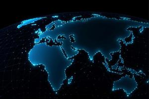 World map with global technology social connection network with lights and points photo
