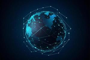 World map with global technology social connection network with lights and points photo