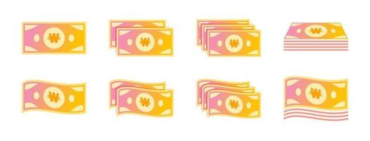 Korean Won Banknote Icon Set vector