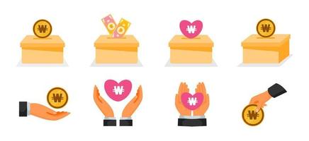 Donation Using Korean Won Money Icons vector