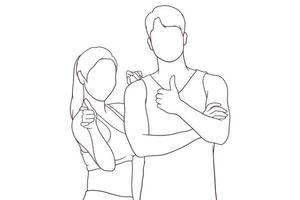 Young Couple in Sportswear. Fitness and Exercise Concept. Hand Drawn Vector Illustration