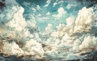 Background of clouds painted in watercolor, photo