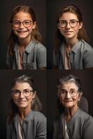Age Progression of a Pretty Young Girl Through Her Older Years of Life - Generative AI. photo