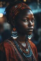 retrato de el joven mujer desde Kenia, creado con generativo ai foto