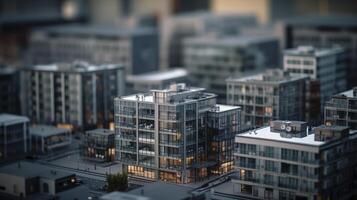 Modern contemporary style model buildings with tilt shift effect, created with photo