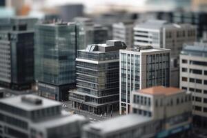 Modern contemporary style model buildings with tilt shift effect, created with photo