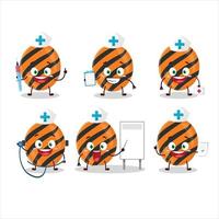 médico profesión emoticon con Víspera de Todos los Santos rayas caramelo dibujos animados personaje vector