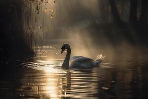 Swan floating on water, created with photo