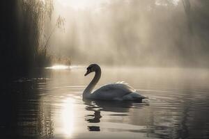 Swan floating on water, created with photo