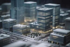 Modern contemporary style model buildings with tilt shift effect, created with photo