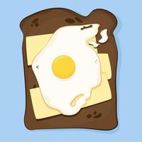 Brown rectangular bread with butter and fried egg for breakfast vector