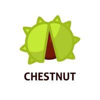 Edible chestnuts icon. Raw sweet nuts in green shell with spiny burrs and peeled kernel isolated. Vector cartoon illustration about healthy snack