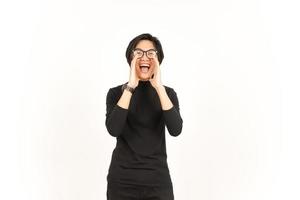 Announcement with hands over mouth Of Handsome Asian Man Isolated On White Background photo