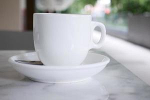 hot cake coffee on cafe table photo