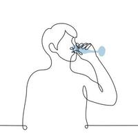 man drinking champagne from a glass - one line drawing vector. concept tasting, drinker vector