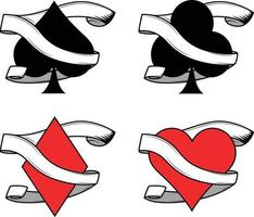 4 types of playing cards pips symbols with a banner scroll around vector