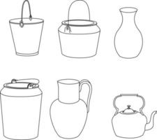 18th 19th century household items, water storage kitchen tools vector