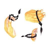 Hand holding tasbih with watercolor, hand drawn watercolor vector illustration for greeting card or invitation design