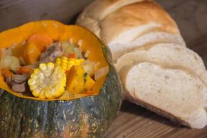 carbonada served in pumpkin typical food of the Argentine gastronomy, Chile, Bolivia and Peru. photo