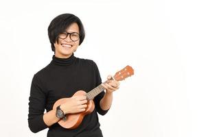 Playing Ukulele Of Handsome Asian Man Isolated On White Background photo