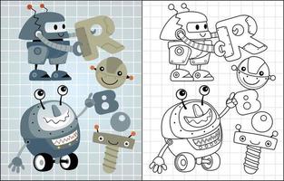 Coloring book of funny robots cartoon vector
