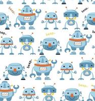 Seamless pattern with funny robot cartoon vector