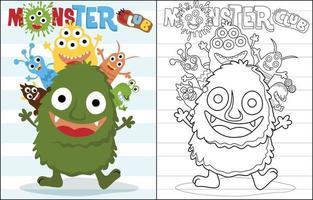 Vector cartoon of funny colorful monsters, coloring book or page
