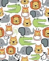 Seamless pattern vector of smiling animals faces cartoon