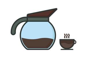 Espresso coffee icon illustration. icon related to coffee element, Coffee pot and coffee cup. Lineal color icon style, flat line. Simple vector design editable