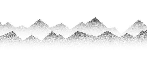 Dotted mountain gradient background. Noisy stippled grainy texture. Abstract rocks landscape with peaks with sand effect. Vector halftone fade illustration