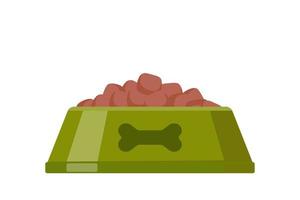 perro seco comida bol. cuenco con hueso dibujo en él. verde mascota cuenco con seco alimento. vector ilustración.