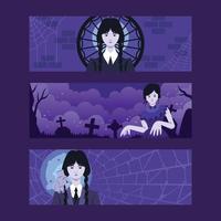 Horizontal Banner Set of Gothic Girl vector