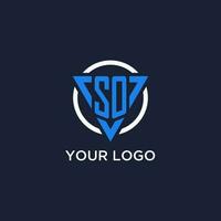 SO monogram logo with triangle shape and circle design elements vector