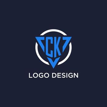 CK monogram logo with triangle shape and circle design elements vector
