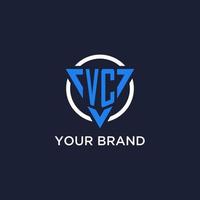 VC monogram logo with triangle shape and circle design elements vector