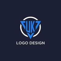 UK monogram logo with triangle shape and circle design elements vector