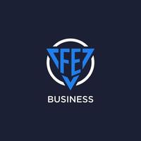 FE monogram logo with triangle shape and circle design elements vector