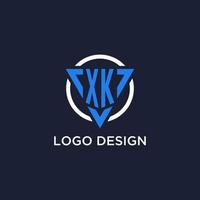 XK monogram logo with triangle shape and circle design elements vector