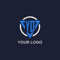 YO monogram logo with triangle shape and circle design elements vector